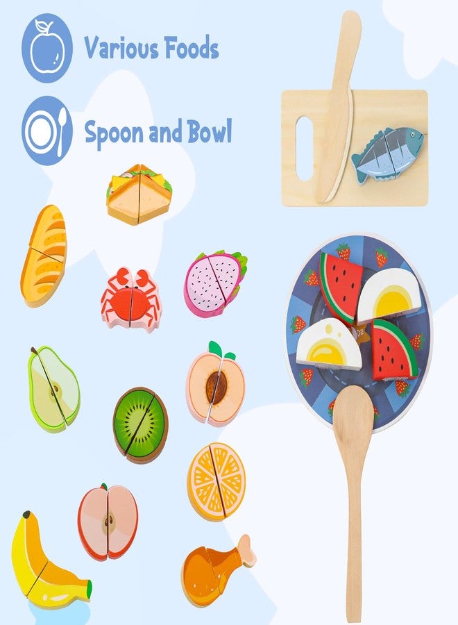 XPIY Wooden Baby Feeding Toy-Montessori Pretend Play Food Set for Toddlers 1-3 Safe Non-Toxic Wooden Cutting Food Toy Fruits Vegetables Perfect for Play Kitchen Food Pretend Play for Kids Boy Girl Gift - Image 4